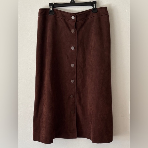 Cato Dresses & Skirts - Cato Chocolate Brown Faux Suede Button Front Midi Skirt size medium